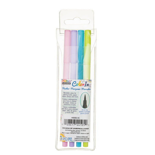 COLOR IN BRUSH MARKER - PASTEL 4 PC SET COLOR IN BRUSH MARKER - PASTEL 4 PC SET