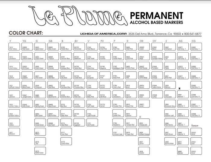 Le Plume Permanent Blank Color Chart