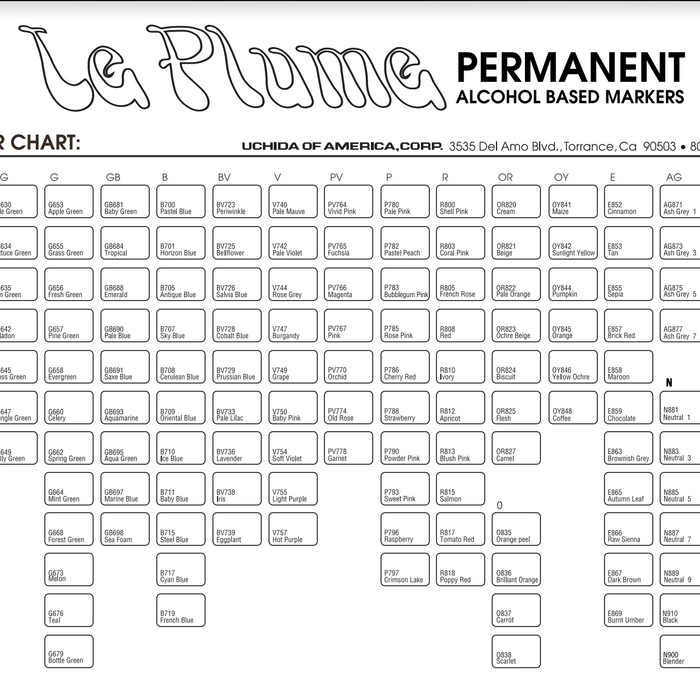 Le Plume Permanent Blank Color Chart
