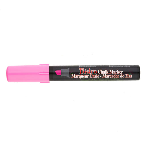 Bistro chalk fluorescent pink chisel tip marker with cap on.