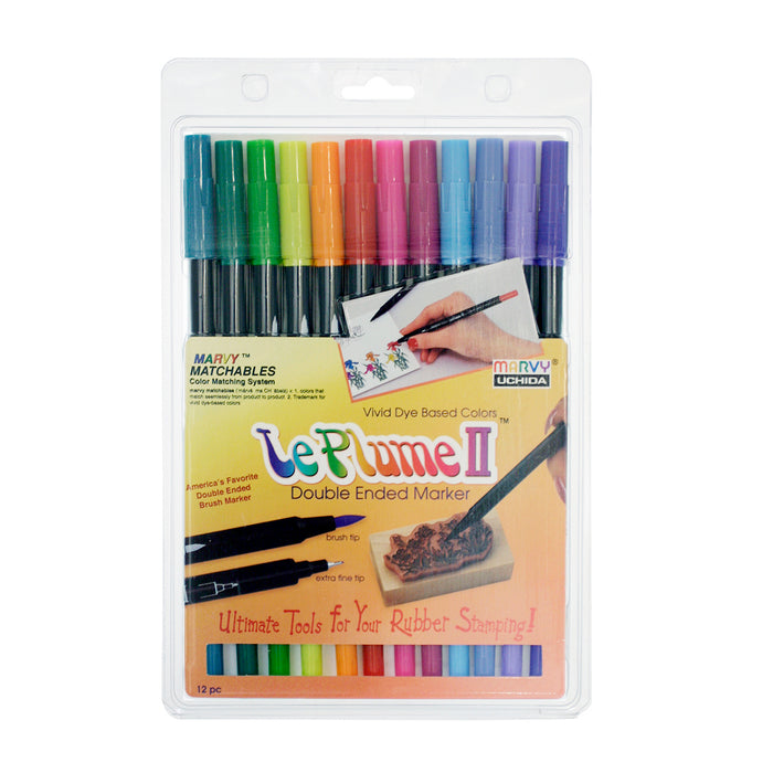 Marvy Uchida “Color In” Le Plume II Double-Ended Markers, Bright Set of 6