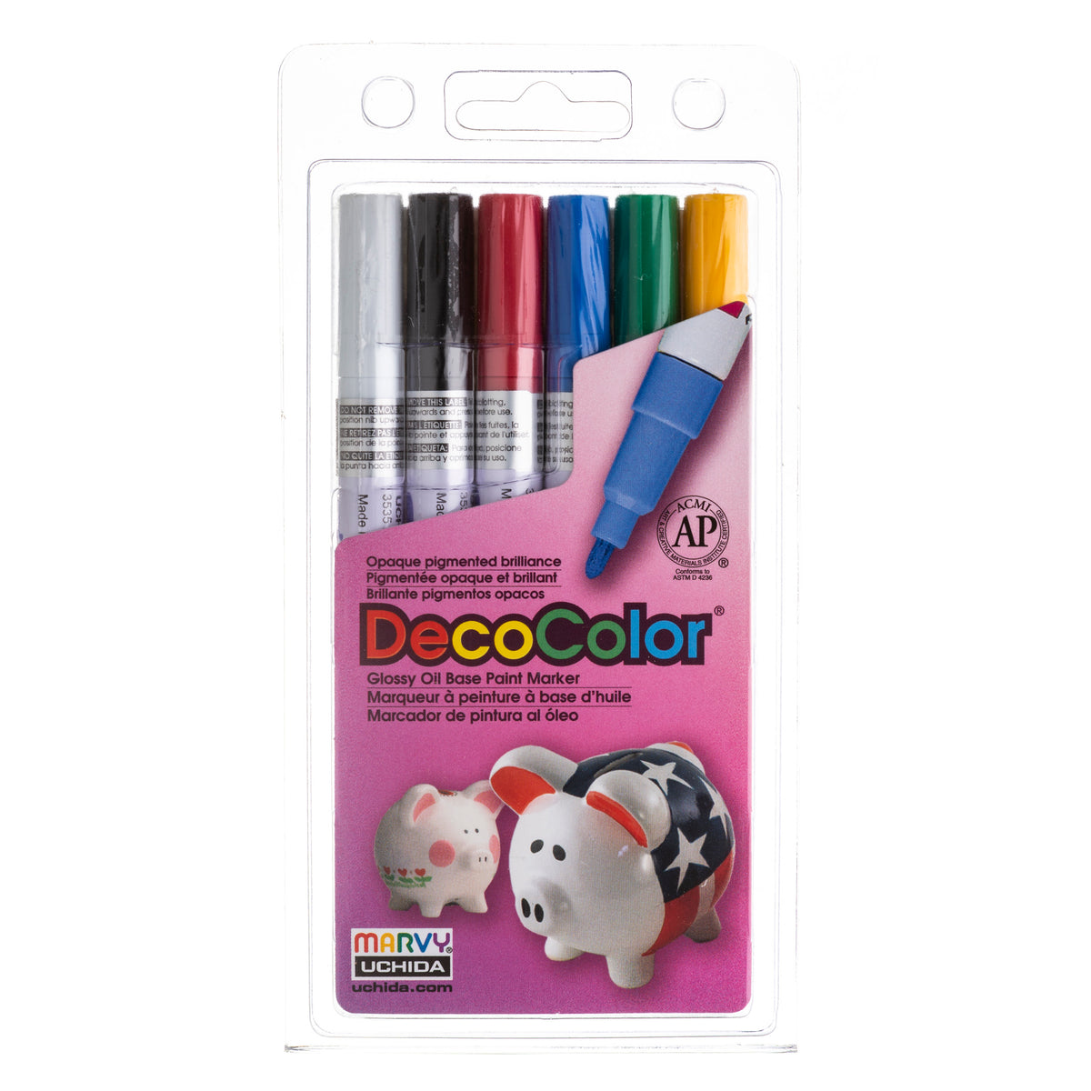 Marvy Uchida DecoColor Paint Markers Set 6 Pens Bold Tip Point