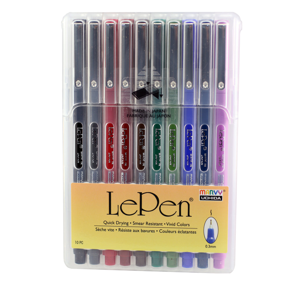 Le Pen 10 Piece Set Dark: Black, Red, Blue, Green, Brown, Lavender, Olive  Green, Dark Grey, Burgundy, Oriental Blue