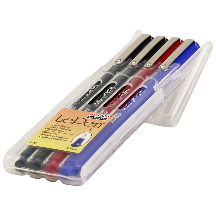 Set Of 3 LePen Pens Red Brown Gray Fine Point