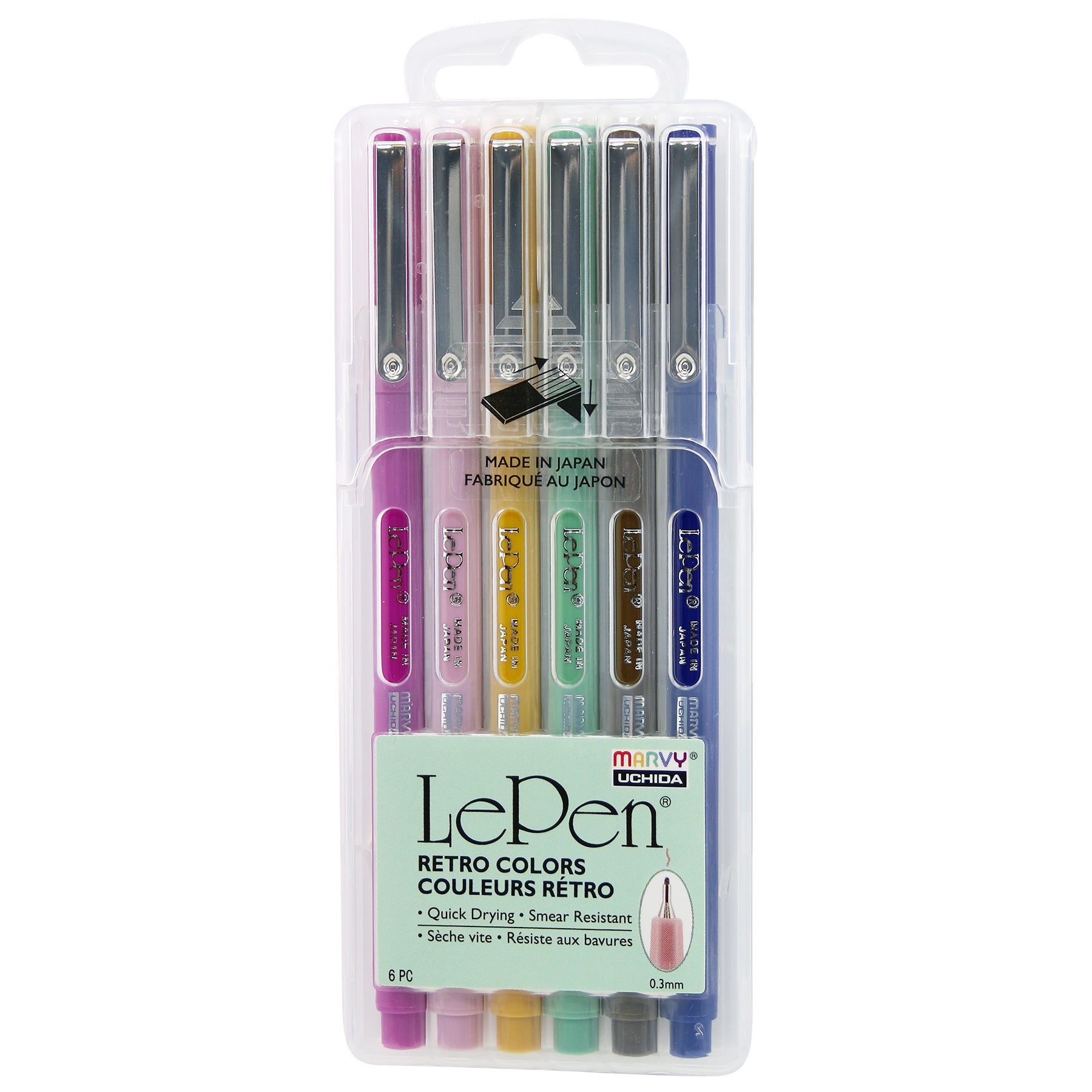 Le Pens Florescent Set - 0.3mm Fine Point Pens - Smudge Proof Ink - 6