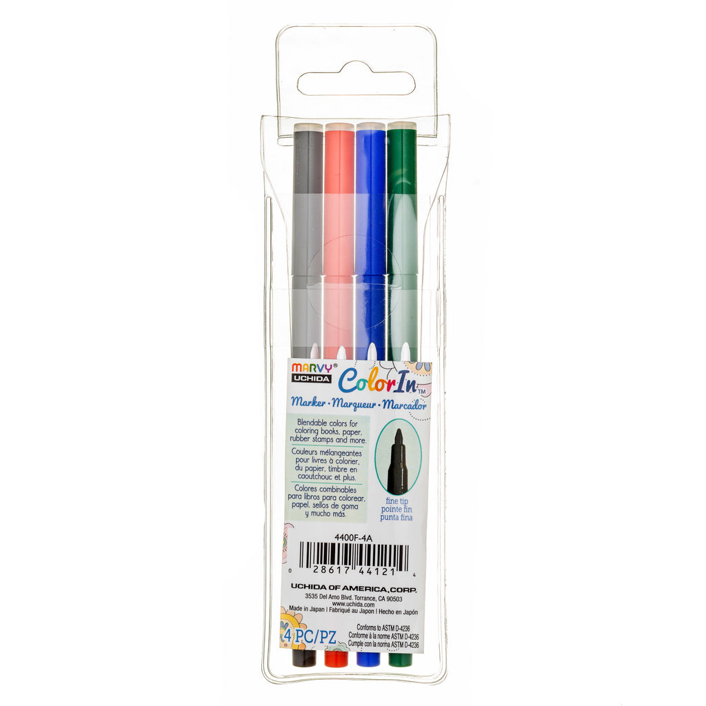 Marvy Uchida Marker Fine Tip Assorted Colors 4 Per Pack 2 Packs