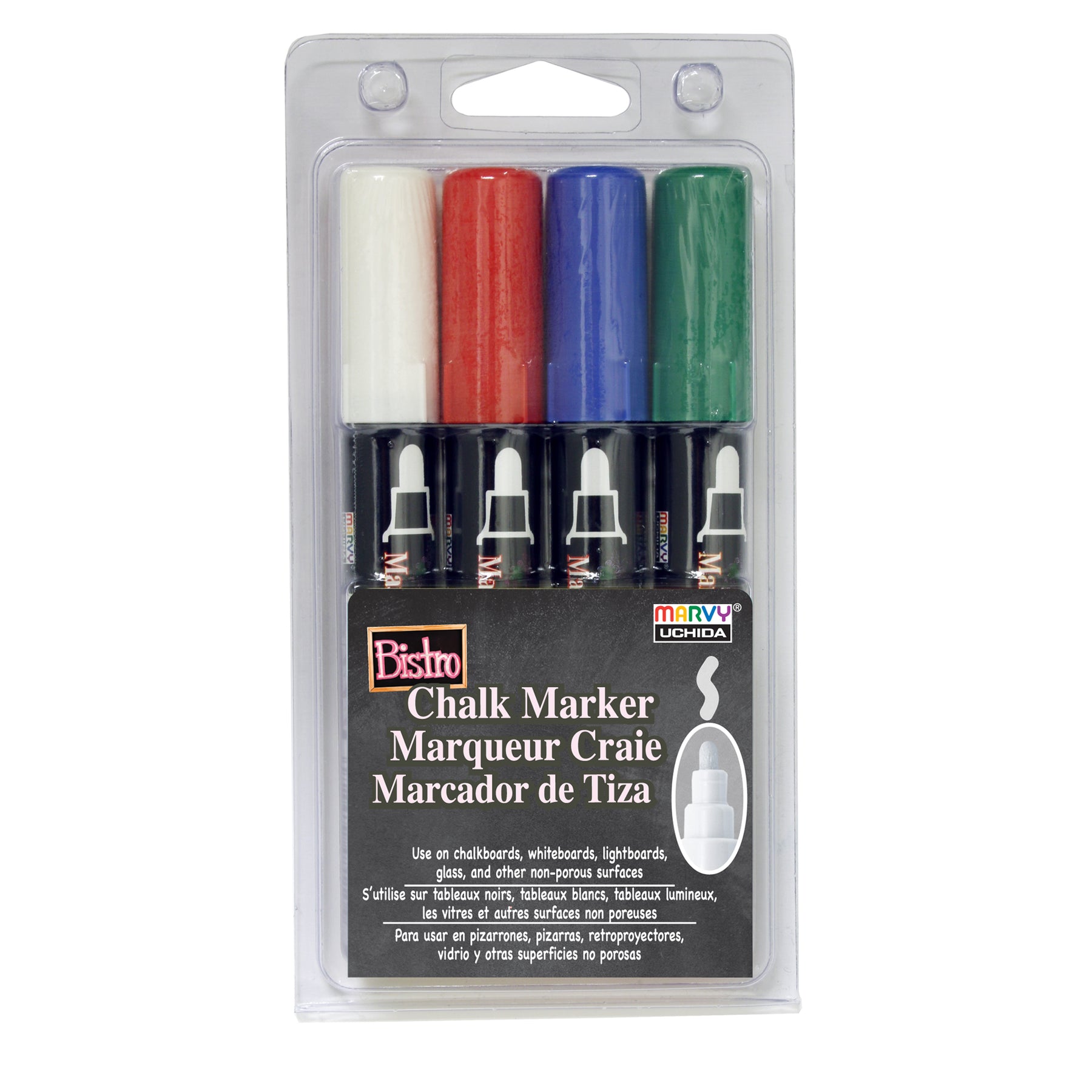 Uchida Bistro Chalk Markers, Set of 4 (Brown, Green, Yellow, Violet)