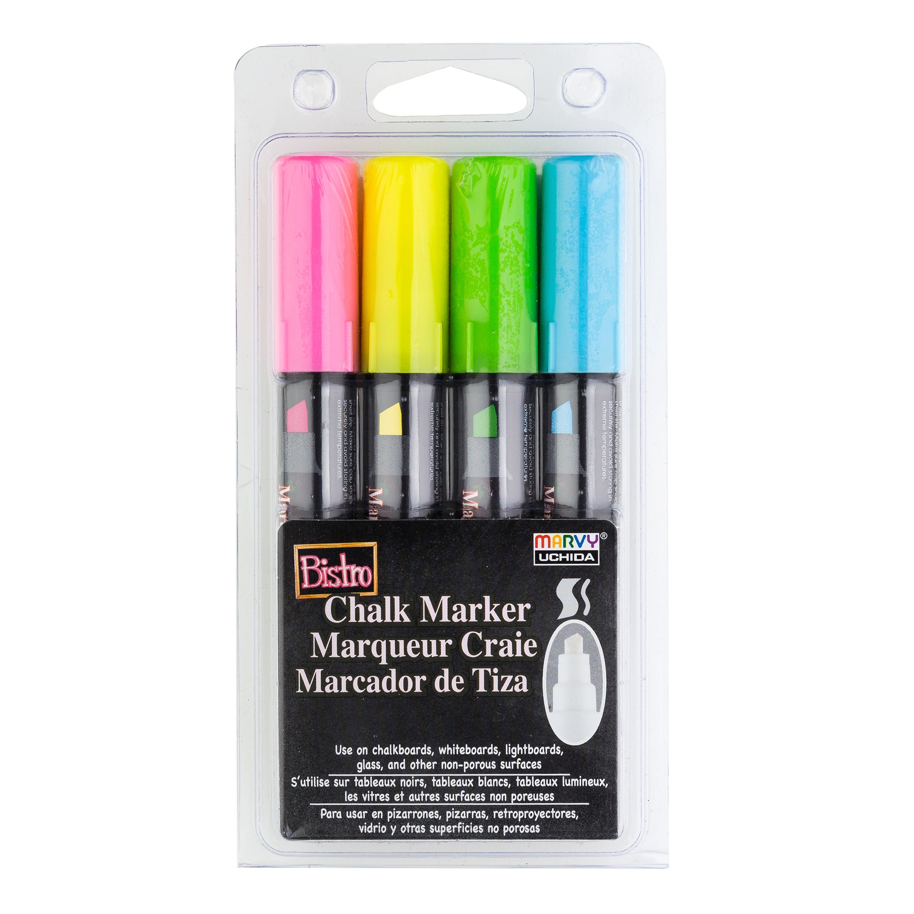 Chalk Markers, Set of Four, Yellow, Pink, Green and Blue With Fine
