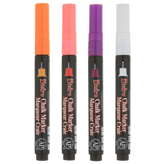 Chalk Markers, Set of Four, Yellow, Pink, Green and Blue With Fine Point. 