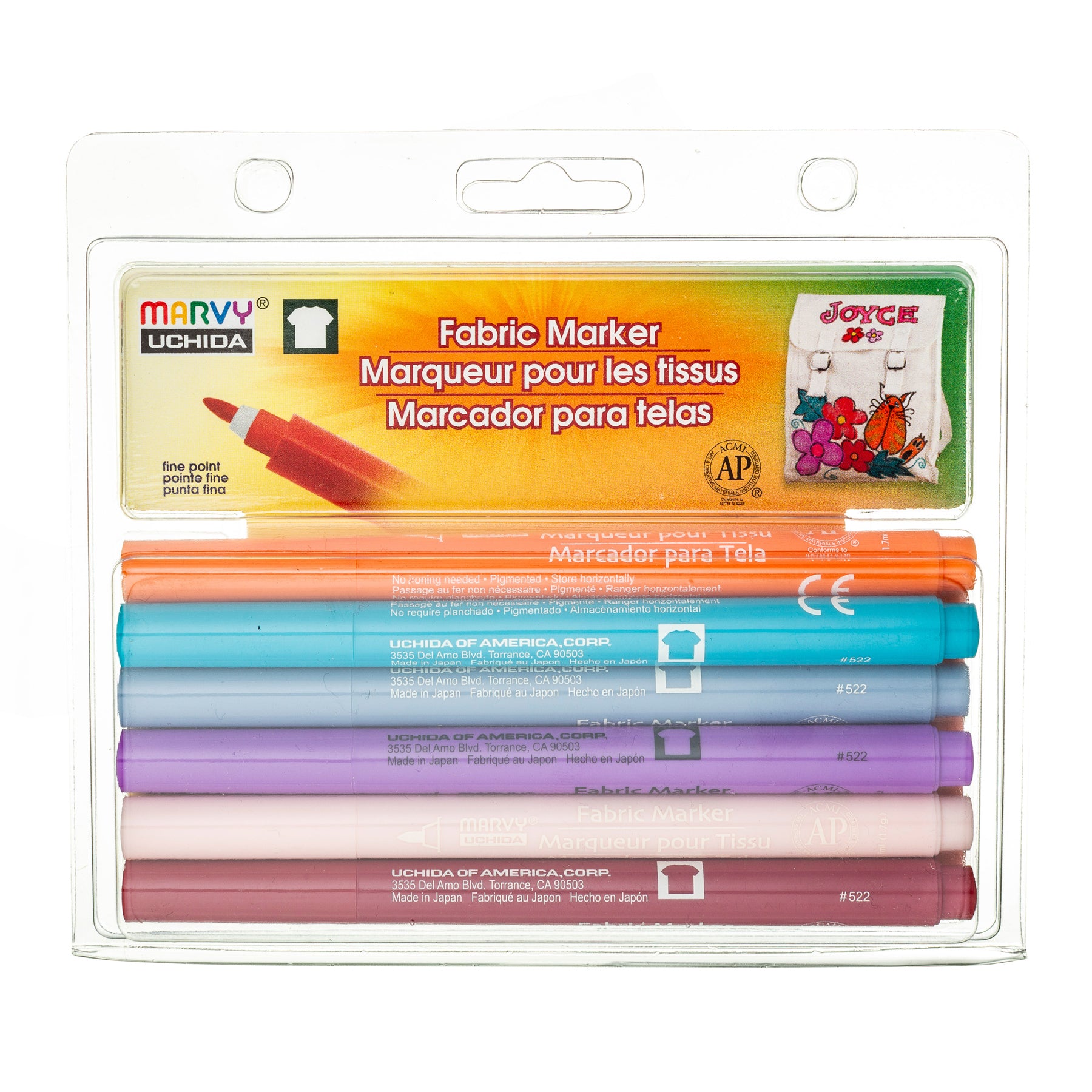 Uchida Fabric Marker Set Fine 6pc Primary 