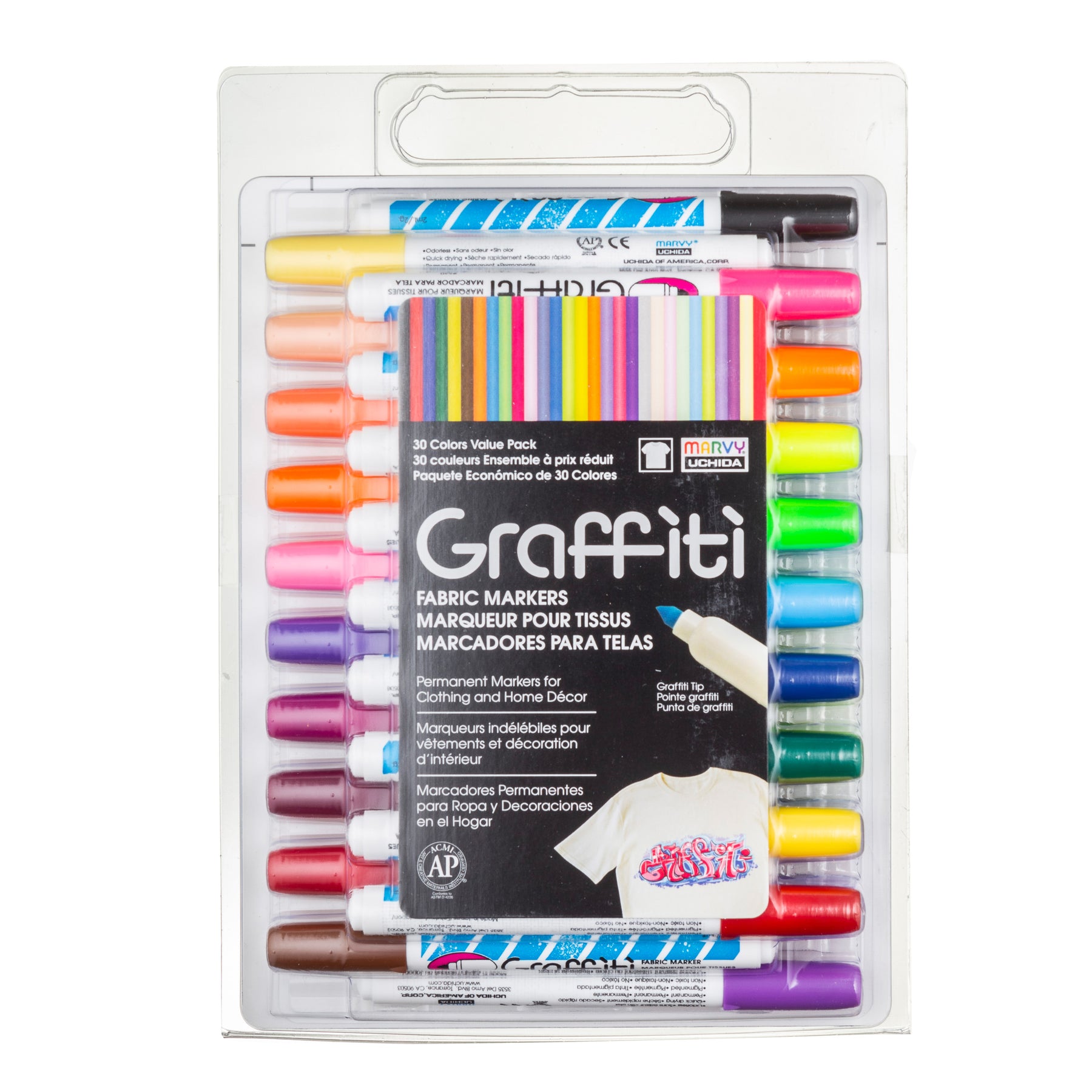 Uchida Graffiti Fabric Marker, Fluorescent Colors - 6 pack