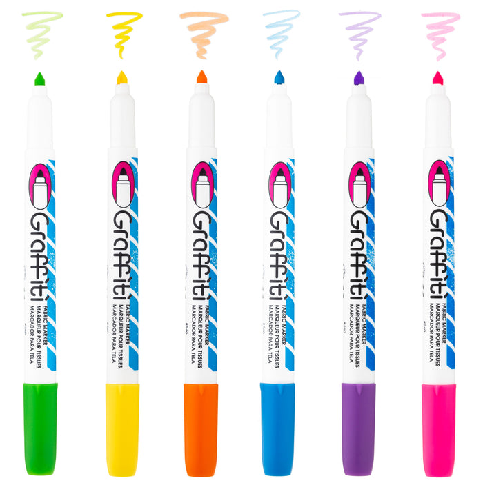 Marvy Uchida Puffy Velvet fabric markers set of 6 Fluorescent colours