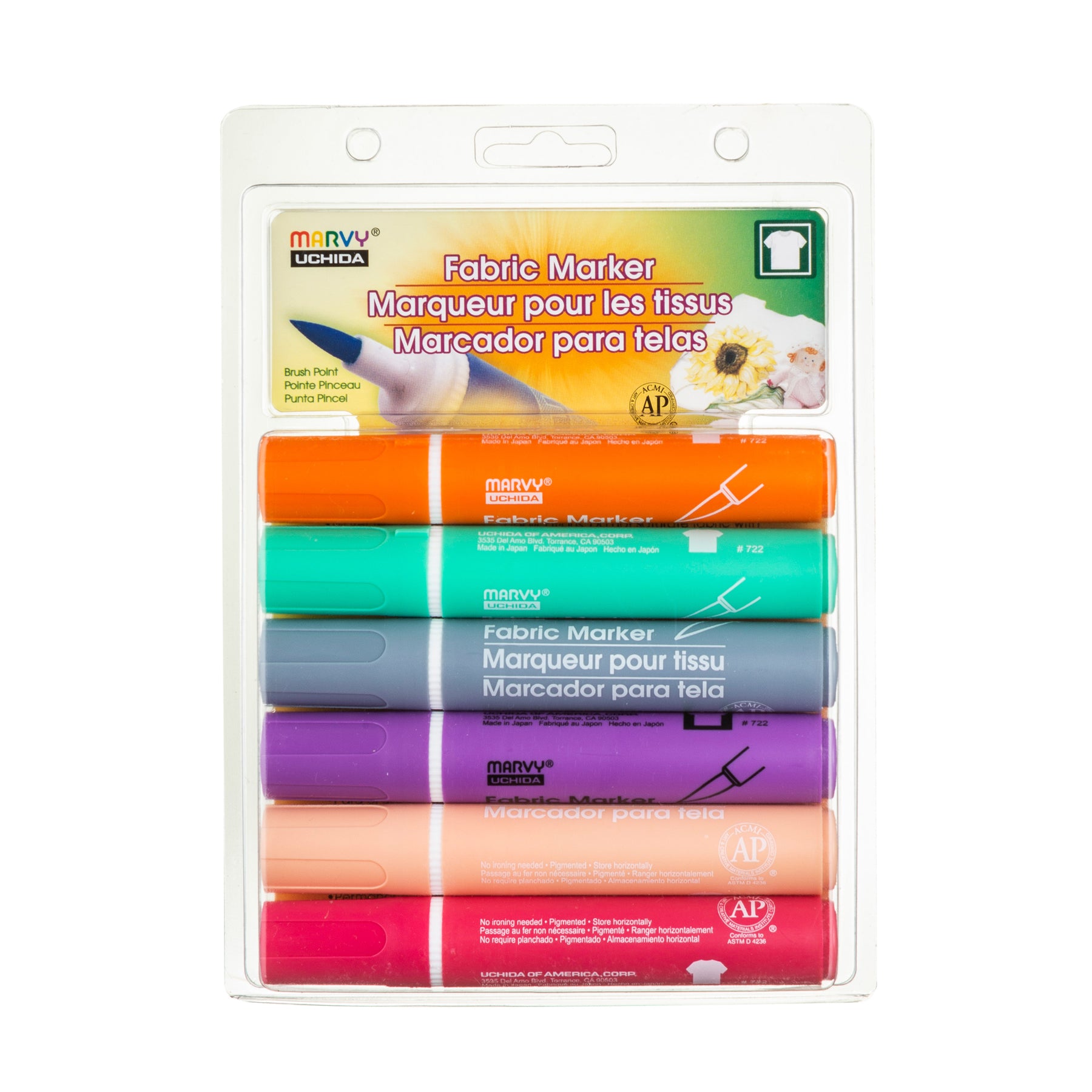 fabric markers marvy 6 fluorescent colors brush tips permanent markers READ